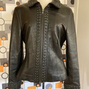 Double D Ranch Black Leather Jacket with Silver Studs Sz SM